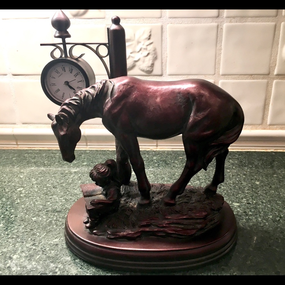 Horse/Child reading Figurine - with Clock